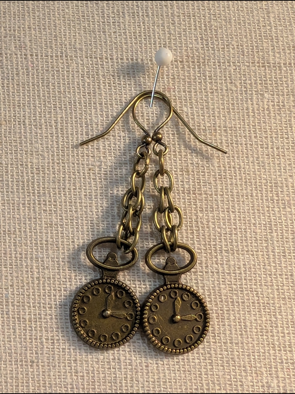 Antique Brass-tone Pocket Watch Drop Earrings